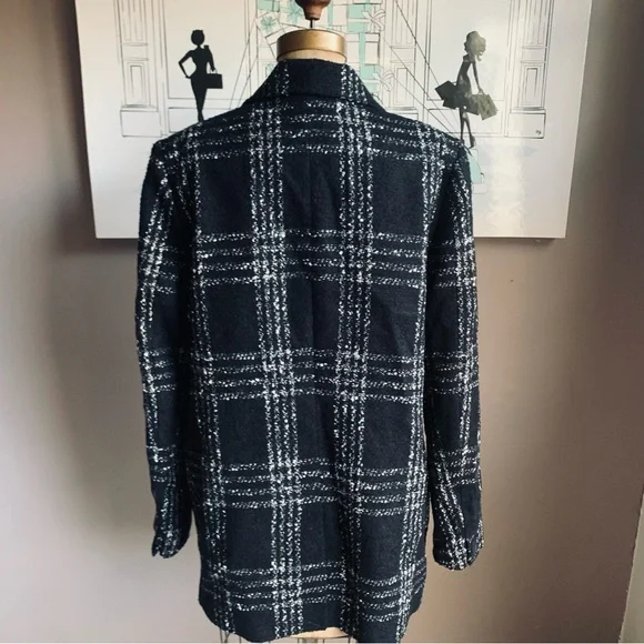 All Saints Astrid Black and White Check tweed Double breasted Blazer, 8 - Picture 7 of 11
